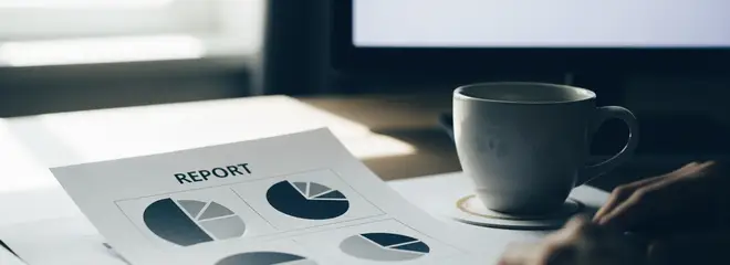 Ausgedruckter Bericht neben einer Tasse